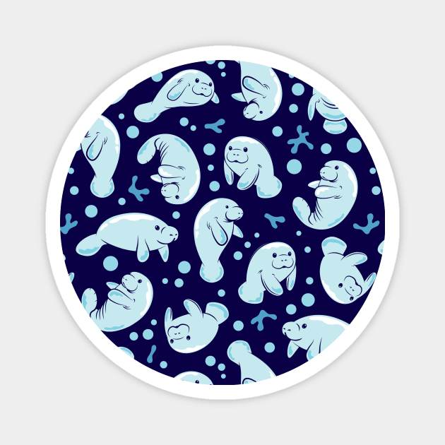 Cute Manatee Blue Pattern Magnet by bangtees